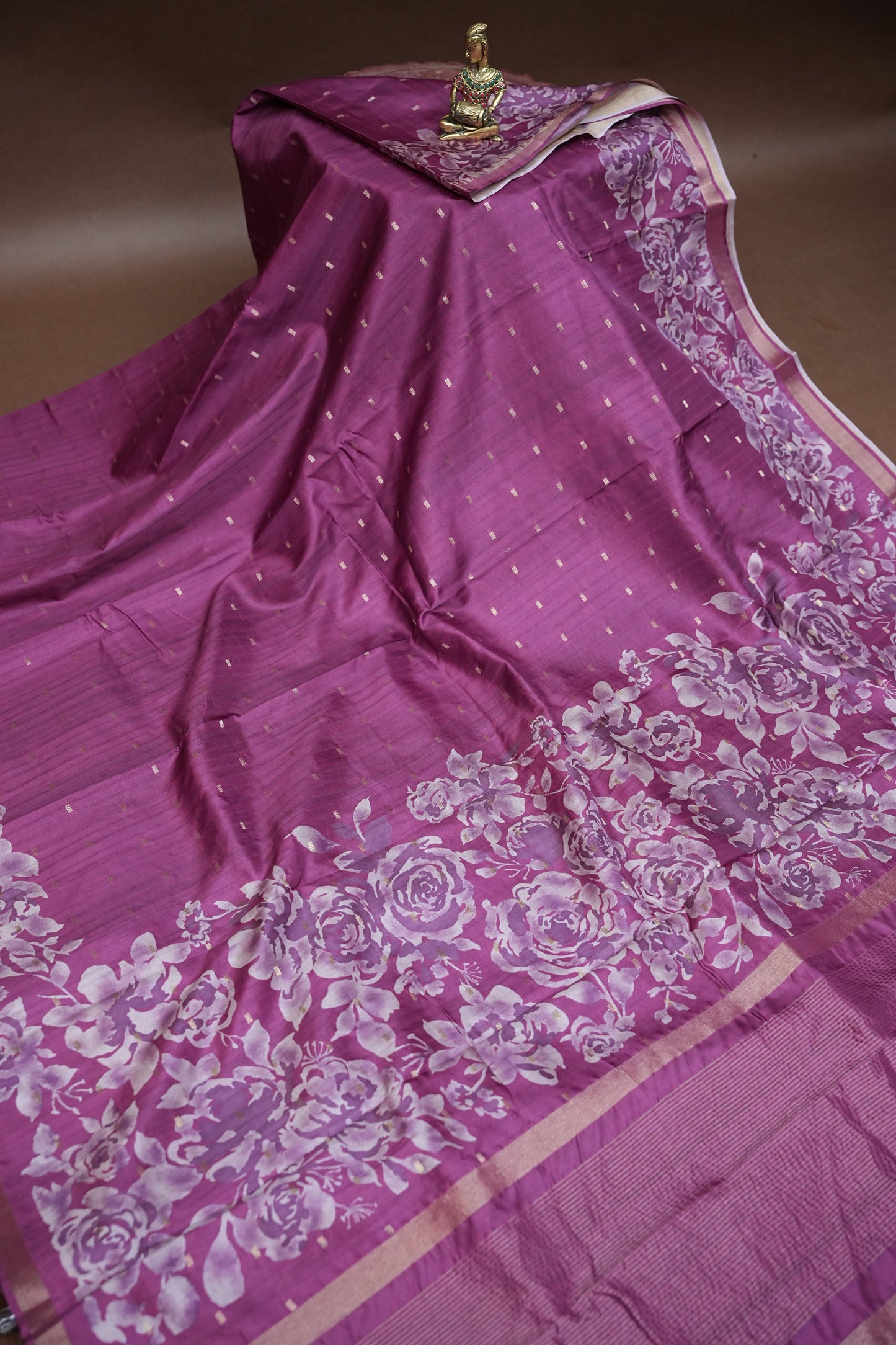Semi Raw Silk Floral Print Saree – Orchid Purple