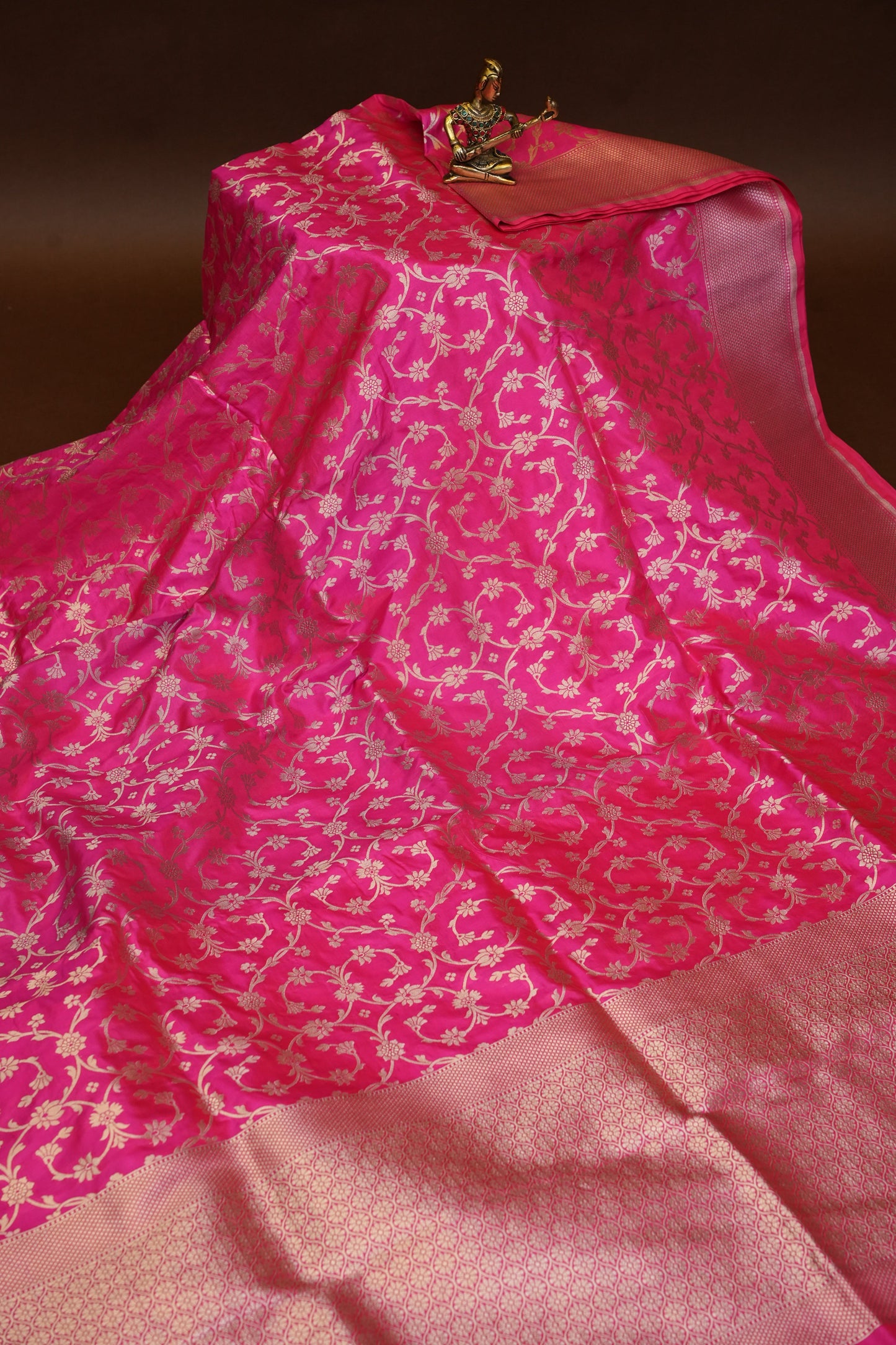 Pure Handloom Silk Katan Banaras Saree - Hot Pink|Silk Mark Certified
