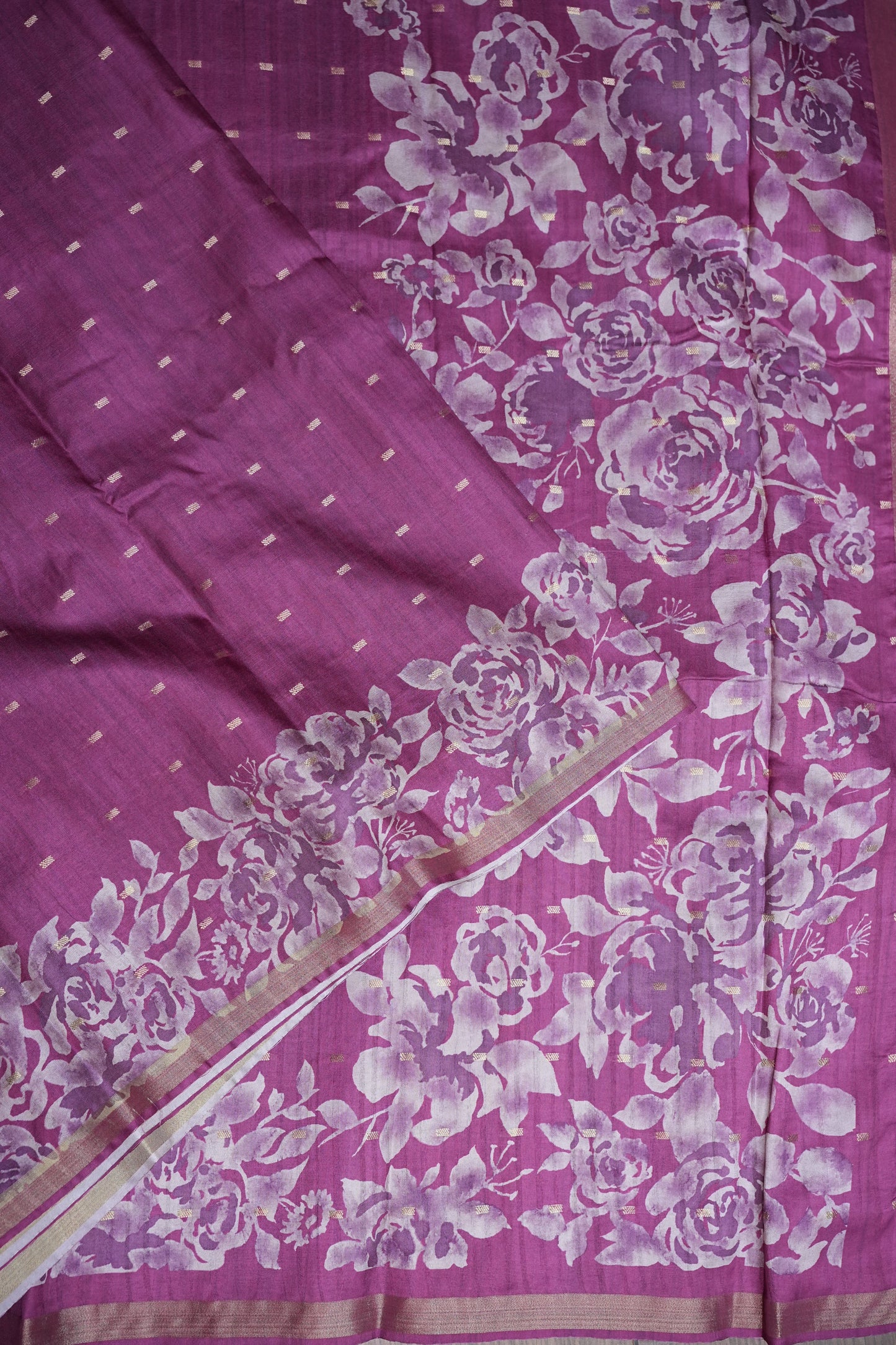 Semi Raw Silk Floral Print Saree – Orchid Purple