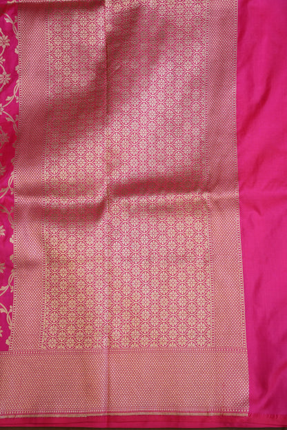 Pure Handloom Silk Katan Banaras Saree - Hot Pink|Silk Mark Certified