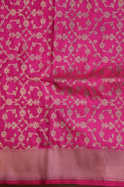 Pure Handloom Silk Katan Banaras Saree - Hot Pink|Silk Mark Certified