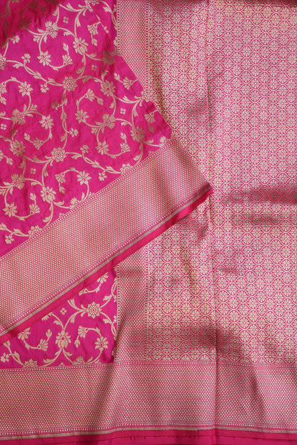 Pure Handloom Silk Katan Banaras Saree - Hot Pink|Silk Mark Certified