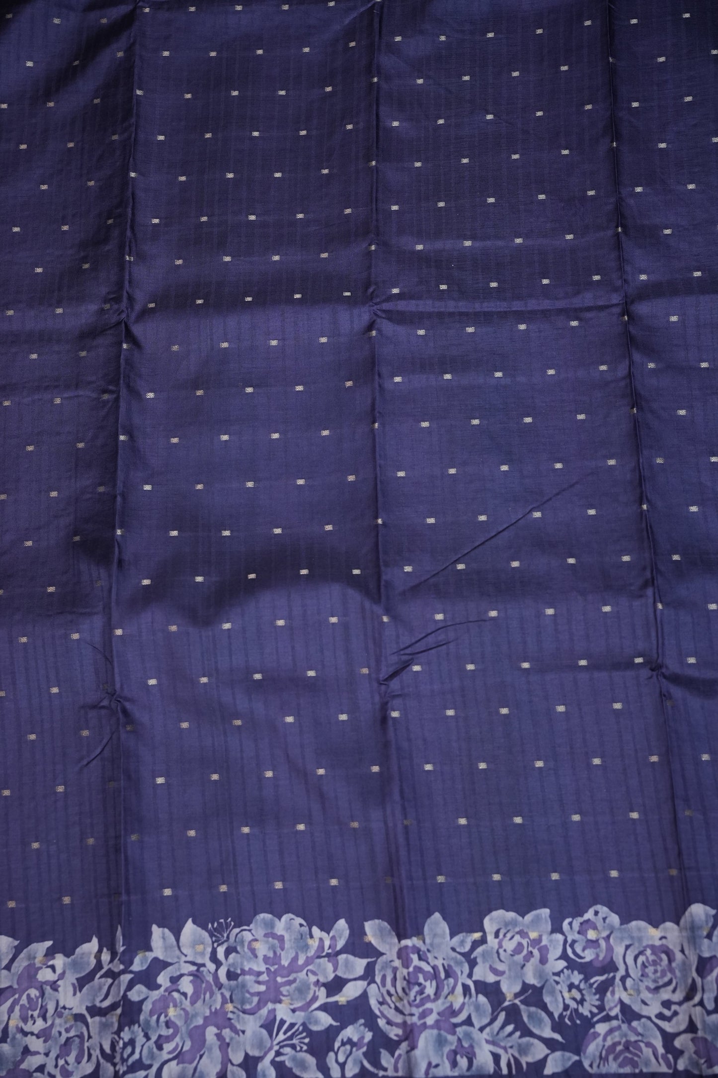 Semi Raw Silk Floral Print Saree – Midnight Blue