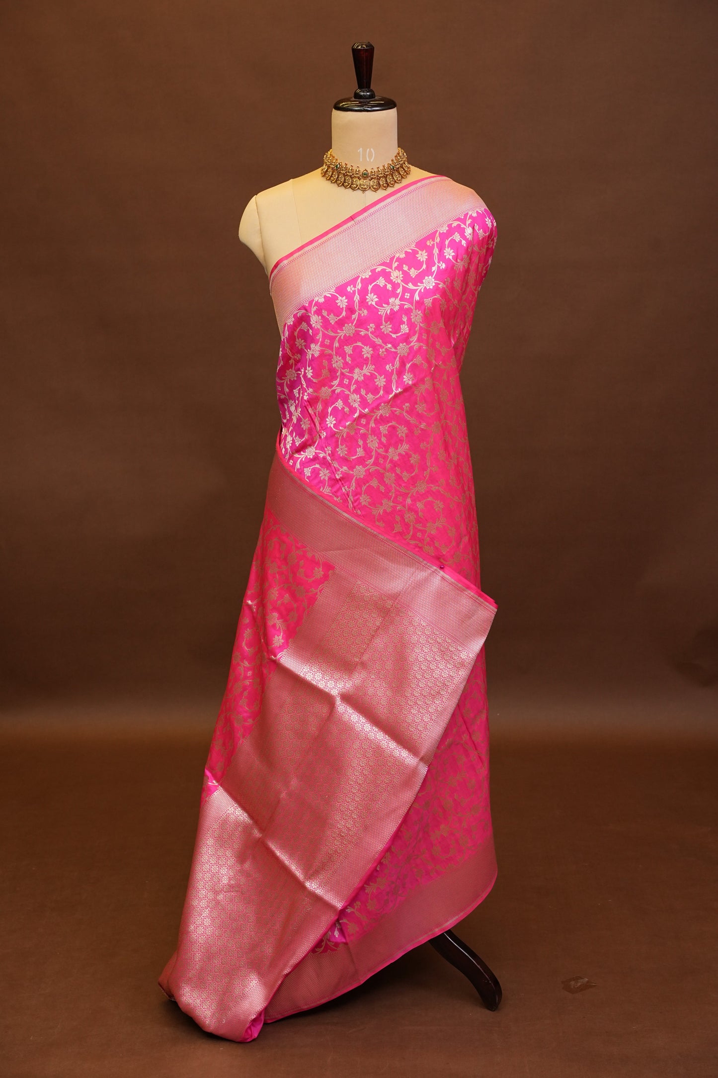 Pure Handloom Silk Katan Banaras Saree - Hot Pink|Silk Mark Certified