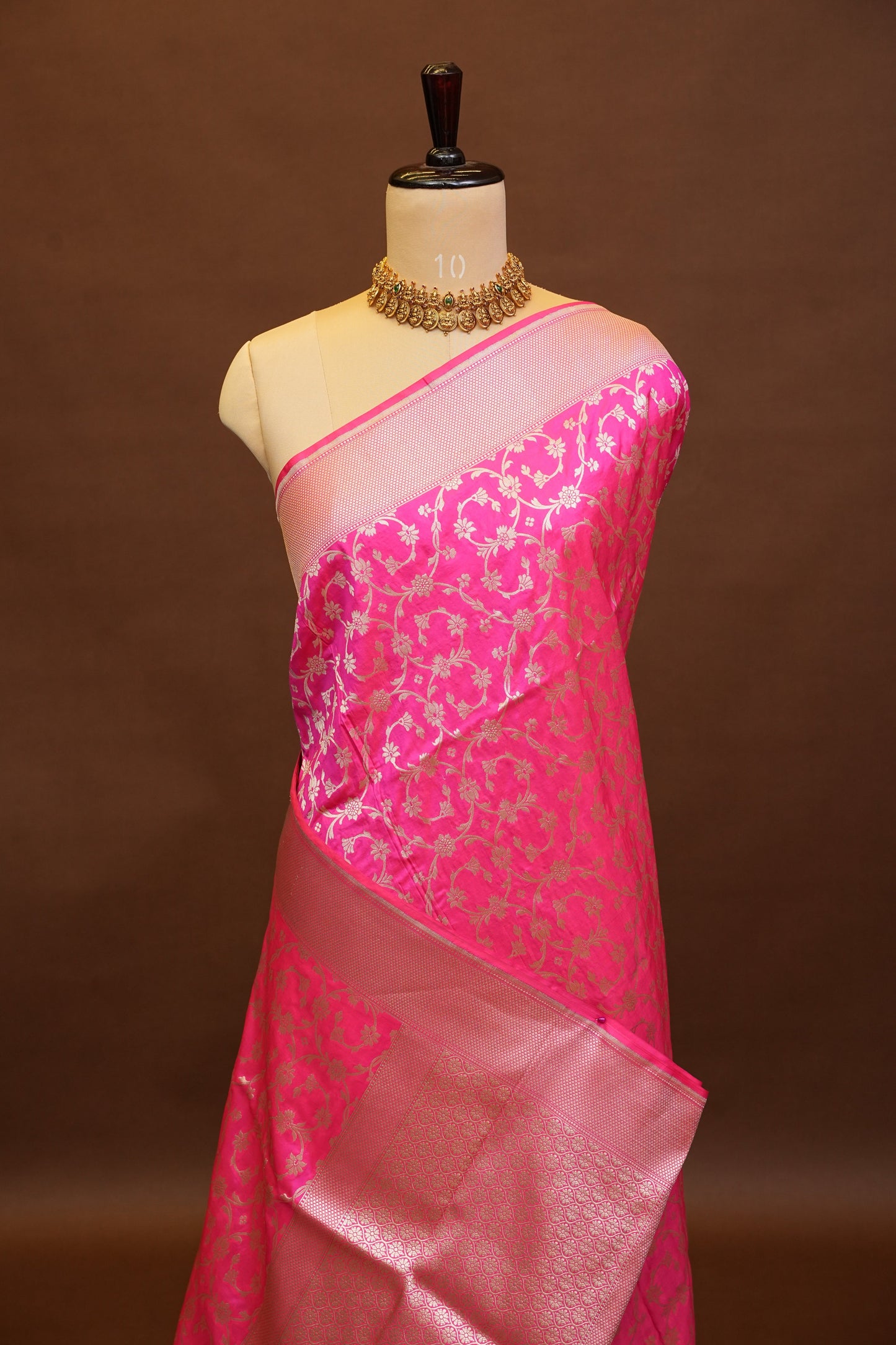 Pure Handloom Silk Katan Banaras Saree - Hot Pink|Silk Mark Certified