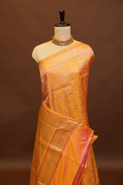 Pure Handloom Silk Katan Banaras Saree - Mustard Yellow|Silk Mark Certified