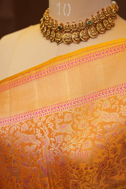 Pure Handloom Silk Katan Banaras Saree - Mustard Yellow|Silk Mark Certified