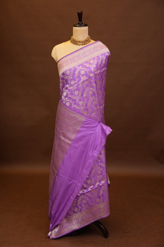 Pure Handloom Silk Katan Banaras Saree - Lavender|Silk Mark Certified