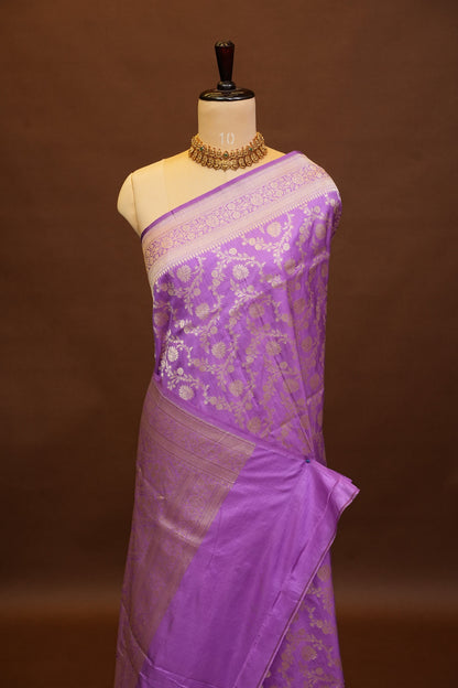 Pure Handloom Silk Katan Banaras Saree - Lavender|Silk Mark Certified