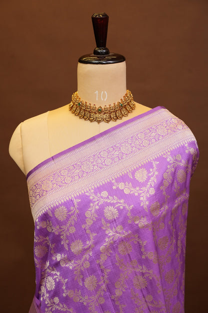 Pure Handloom Silk Katan Banaras Saree - Lavender|Silk Mark Certified