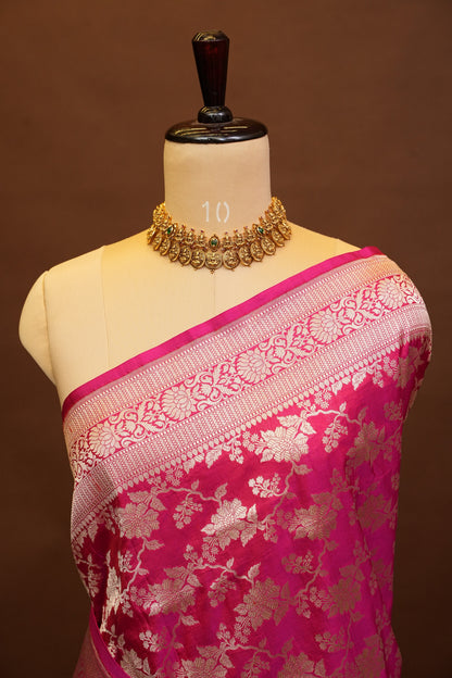 Pure Handloom Silk Katan Banaras Saree - Pink|Silk Mark Certified