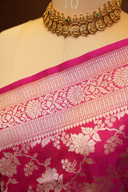 Pure Handloom Silk Katan Banaras Saree - Pink|Silk Mark Certified