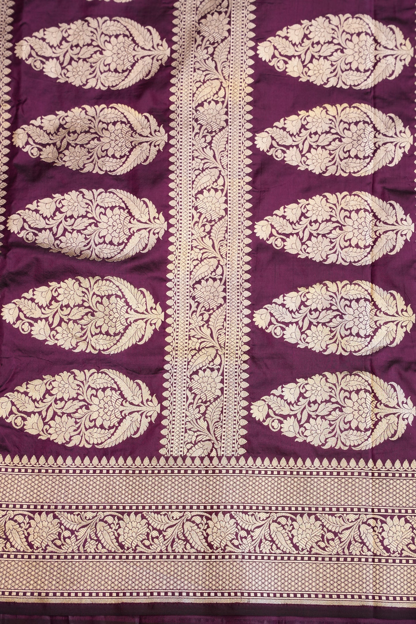 Pure Handloom Silk Katan Banaras Saree - Wine|Silk Mark Certified