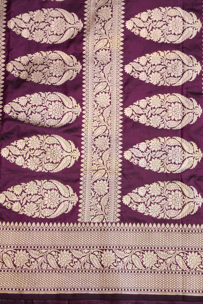 Pure Handloom Silk Katan Banaras Saree - Wine|Silk Mark Certified
