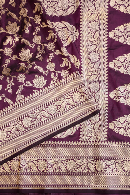 Pure Handloom Silk Katan Banaras Saree - Wine|Silk Mark Certified