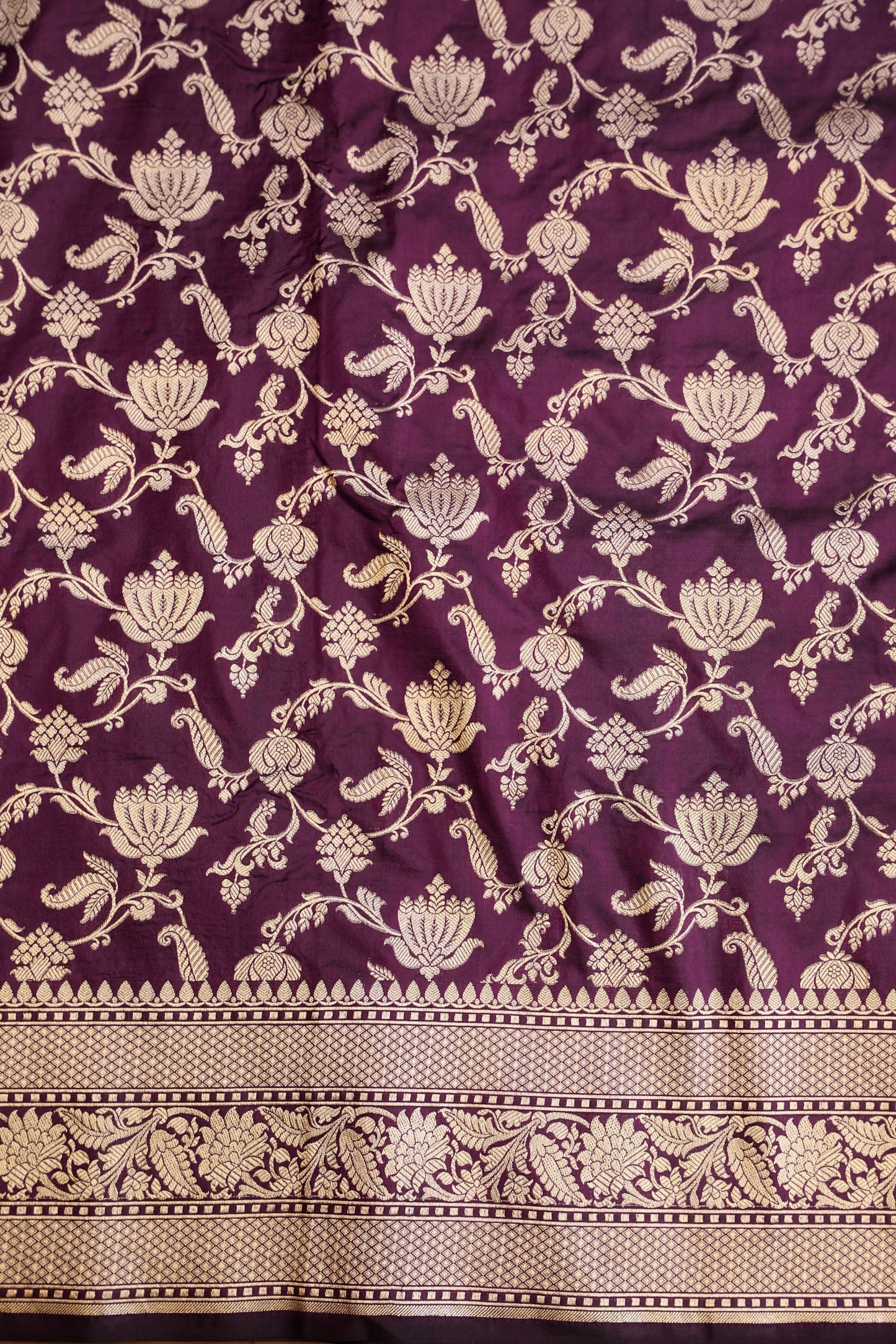 Pure Handloom Silk Katan Banaras Saree - Wine|Silk Mark Certified