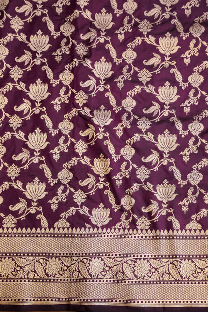 Pure Handloom Silk Katan Banaras Saree - Wine|Silk Mark Certified