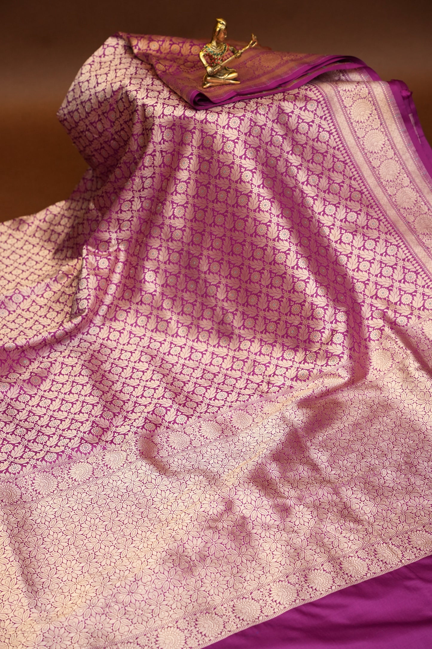 Pure Handloom Silk Katan Banaras Saree - Magenta|Silk Mark Certified