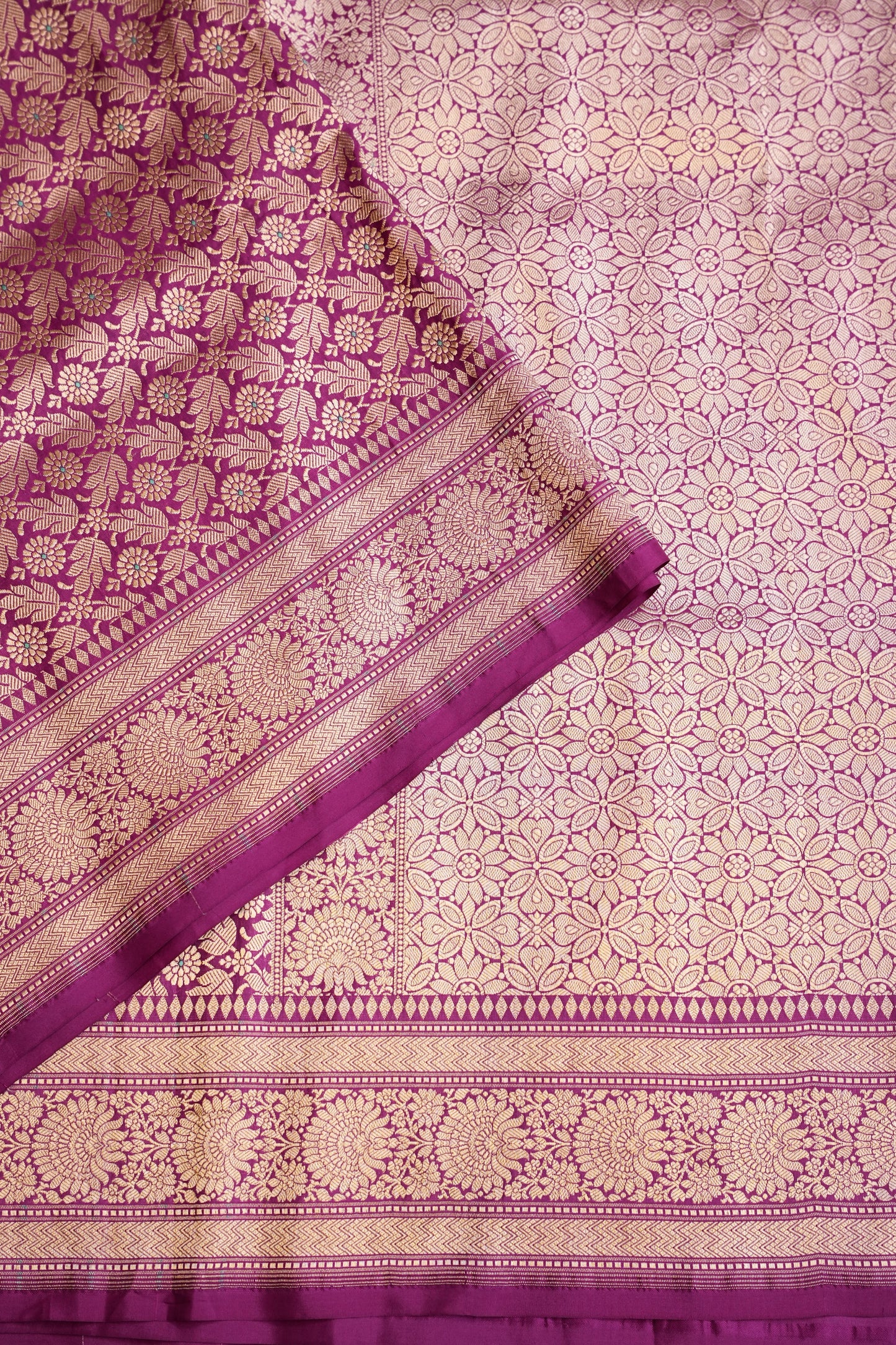 Pure Handloom Silk Katan Banaras Saree - Magenta|Silk Mark Certified
