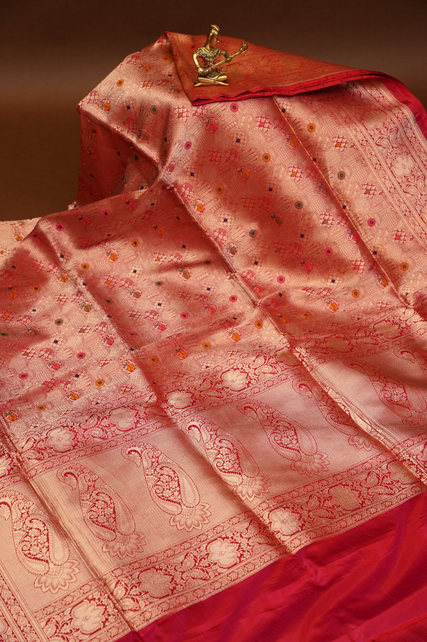 Pure Handloom Silk Katan Banaras Saree - Red|Silk Mark Certified