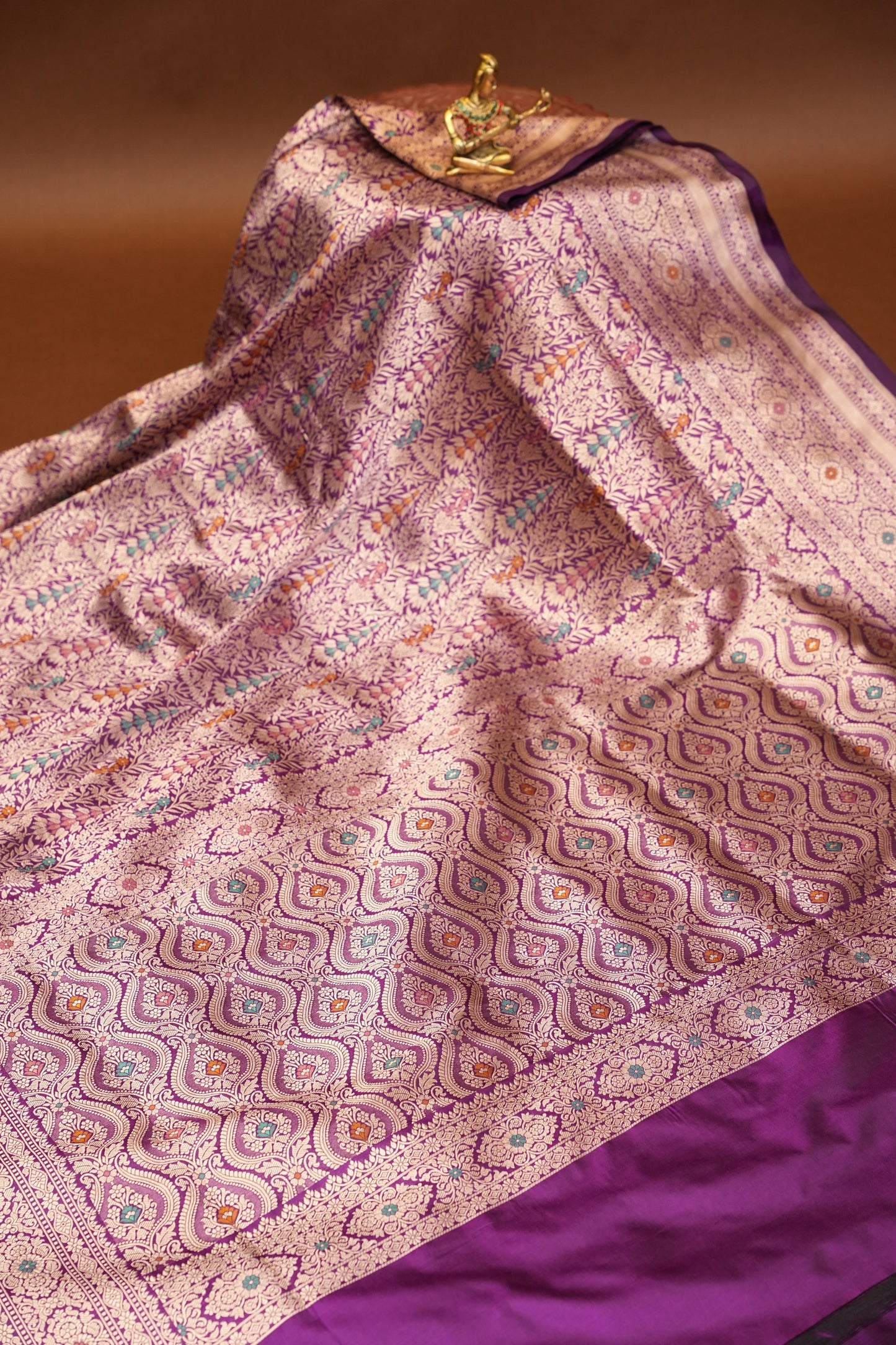 Pure Handloom Silk Katan Banaras Saree- Deep Purple|Silk Mark Certified