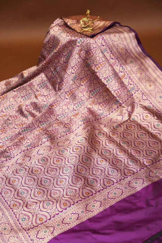 Pure Handloom Silk Katan Banaras Saree- Deep Purple|Silk Mark Certified