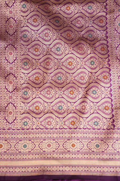 Pure Handloom Silk Katan Banaras Saree- Deep Purple|Silk Mark Certified