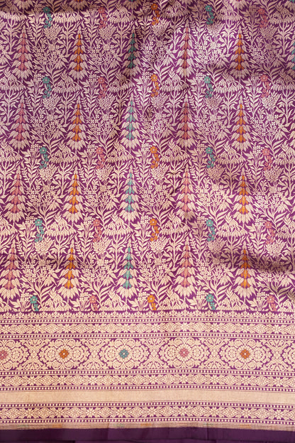 Pure Handloom Silk Katan Banaras Saree- Deep Purple|Silk Mark Certified