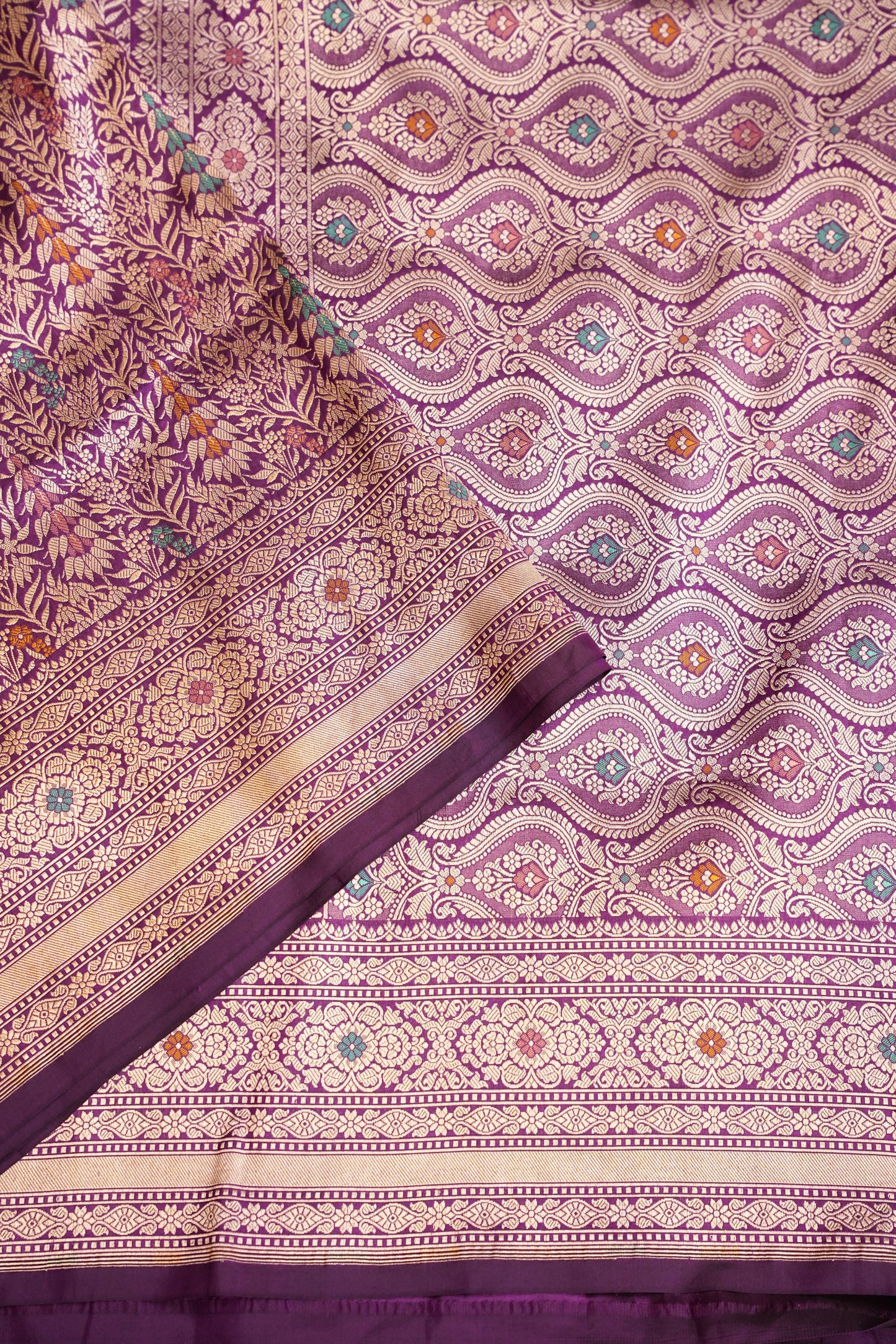 Pure Handloom Silk Katan Banaras Saree- Deep Purple|Silk Mark Certified