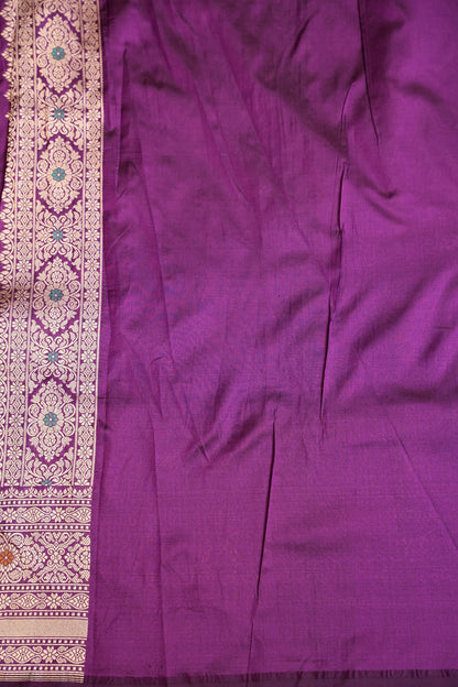 Pure Handloom Silk Katan Banaras Saree- Deep Purple|Silk Mark Certified
