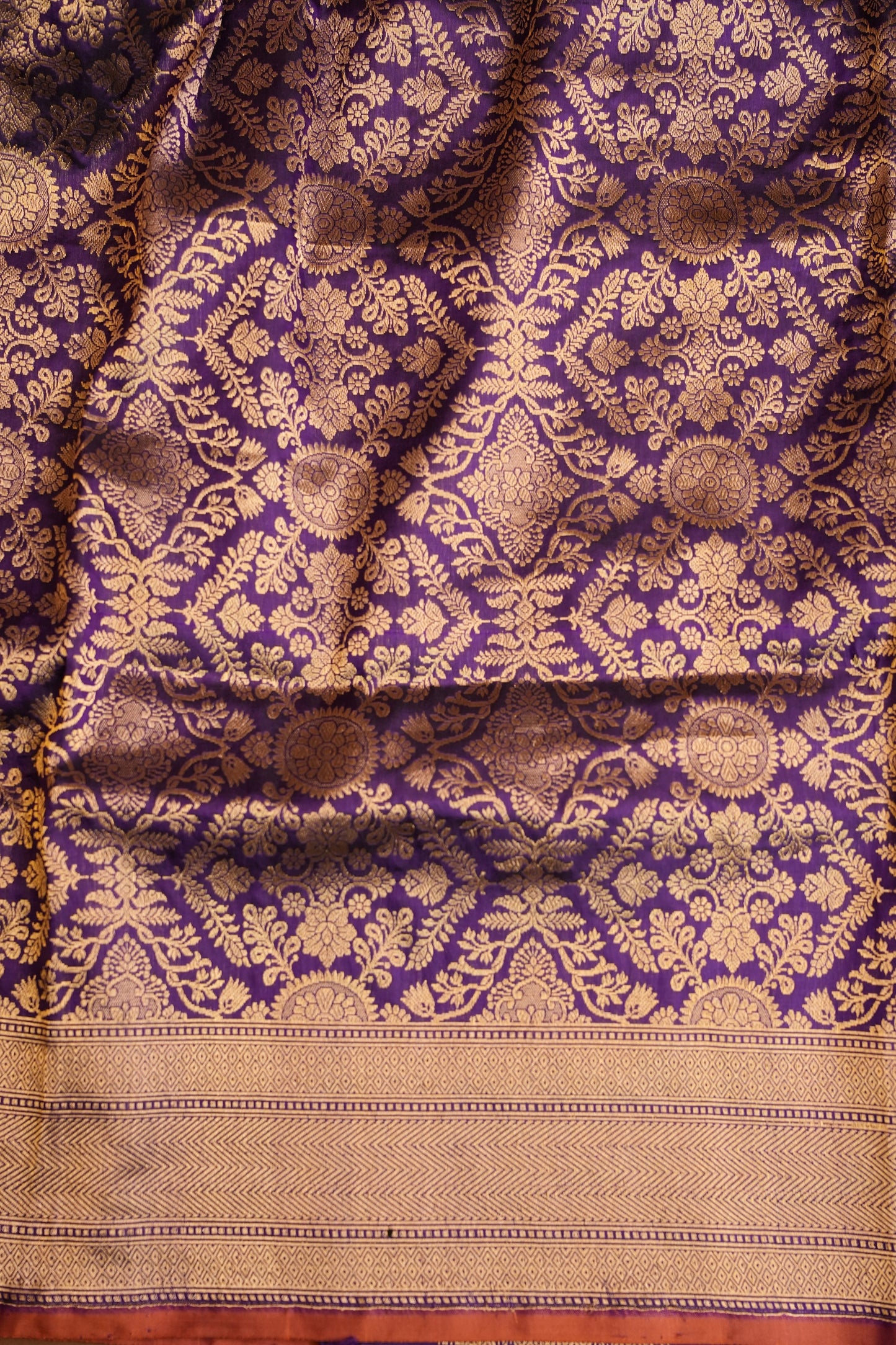 Pure Handloom Silk Katan Banaras Saree - Royal Purple|Silk Mark Certified