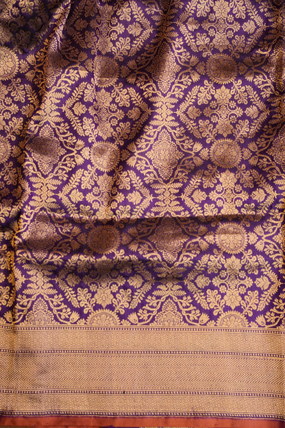 Pure Handloom Silk Katan Banaras Saree - Royal Purple|Silk Mark Certified