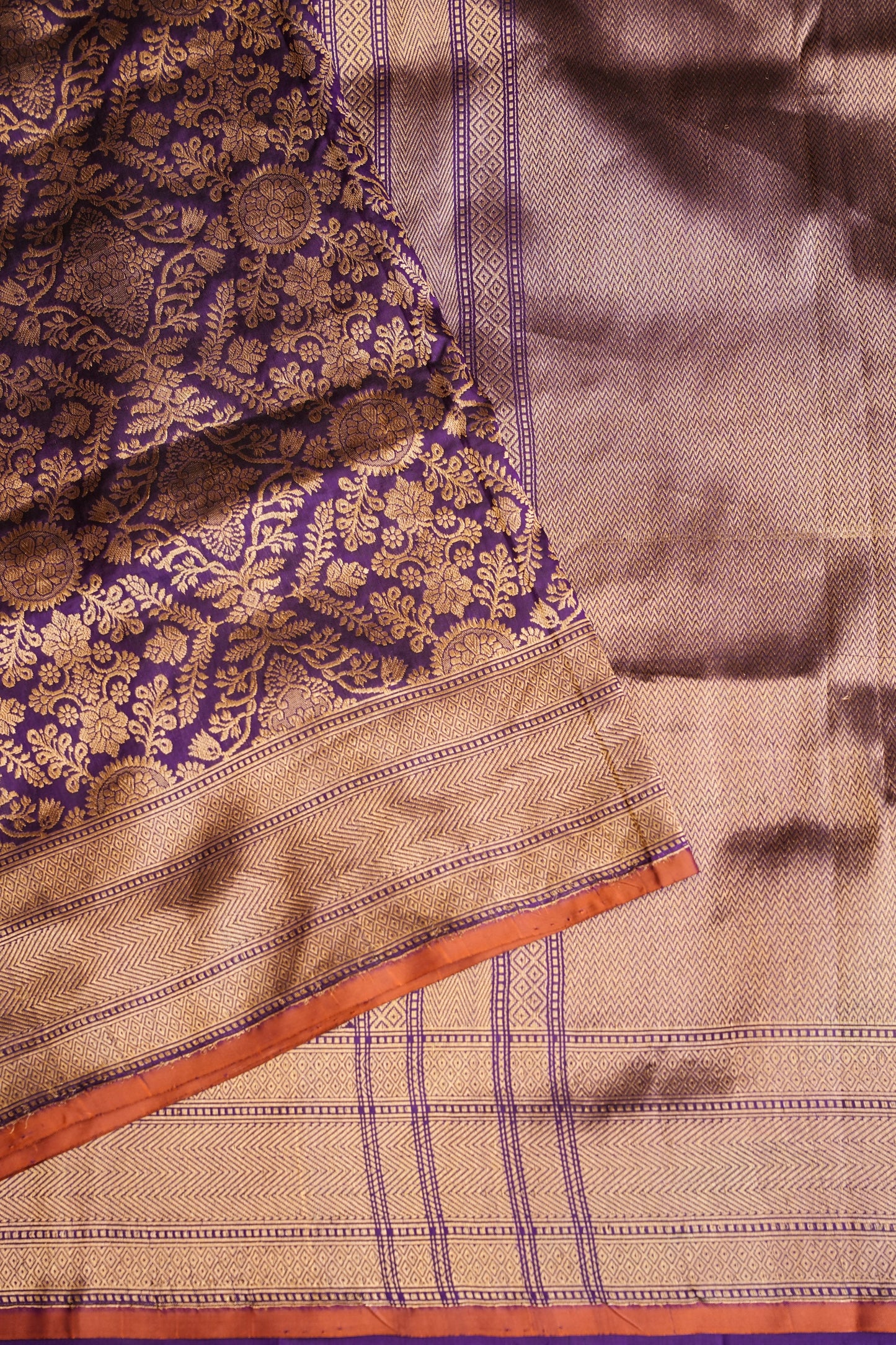 Pure Handloom Silk Katan Banaras Saree - Royal Purple|Silk Mark Certified