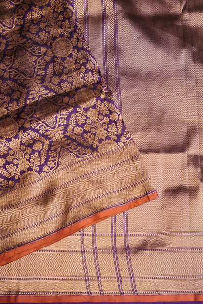 Pure Handloom Silk Katan Banaras Saree - Royal Purple|Silk Mark Certified
