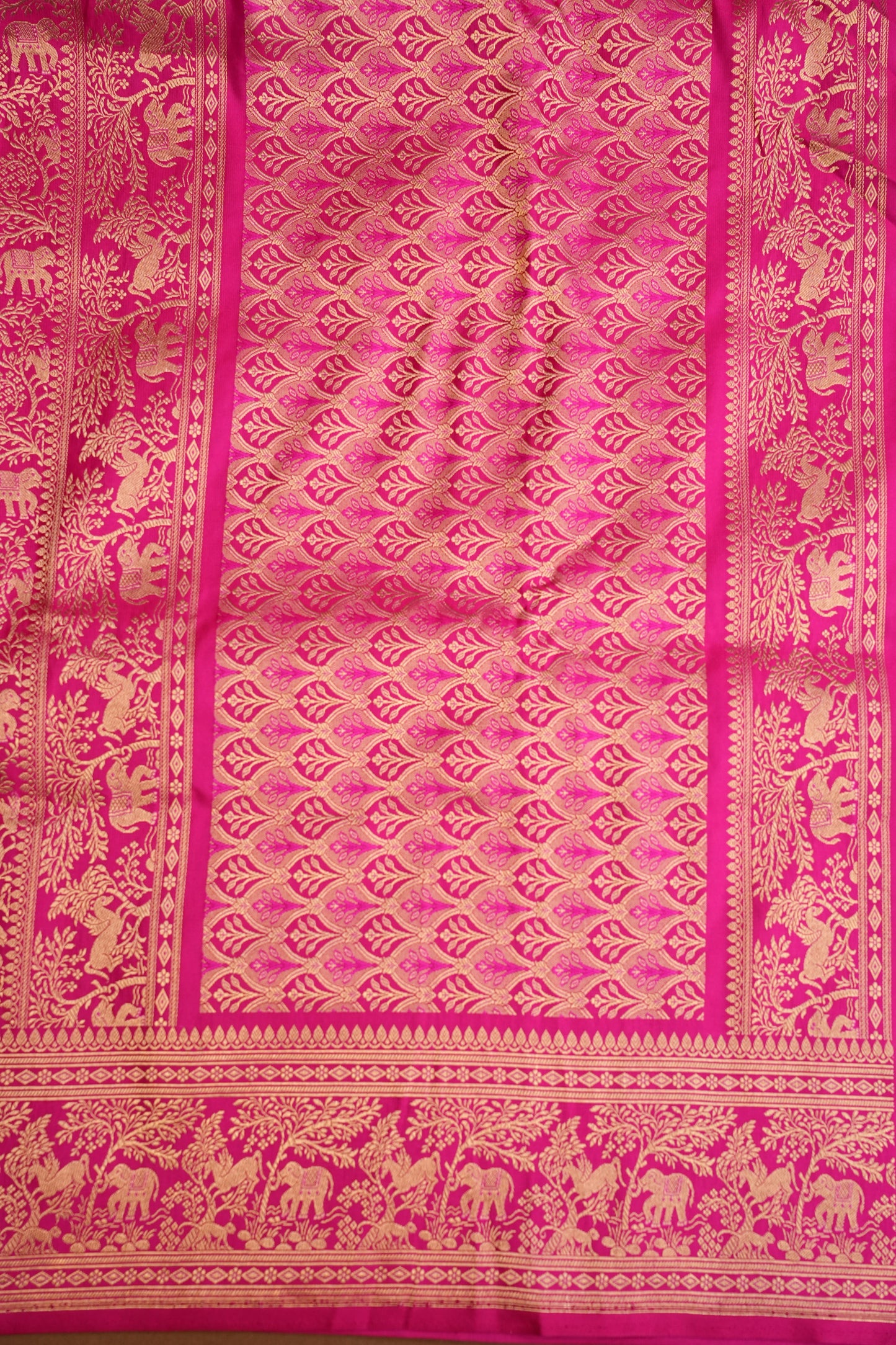 Pure Handloom Silk Katan Banaras Saree - Hot Pink|Silk Mark Certified