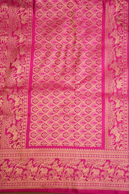 Pure Handloom Silk Katan Banaras Saree - Hot Pink|Silk Mark Certified