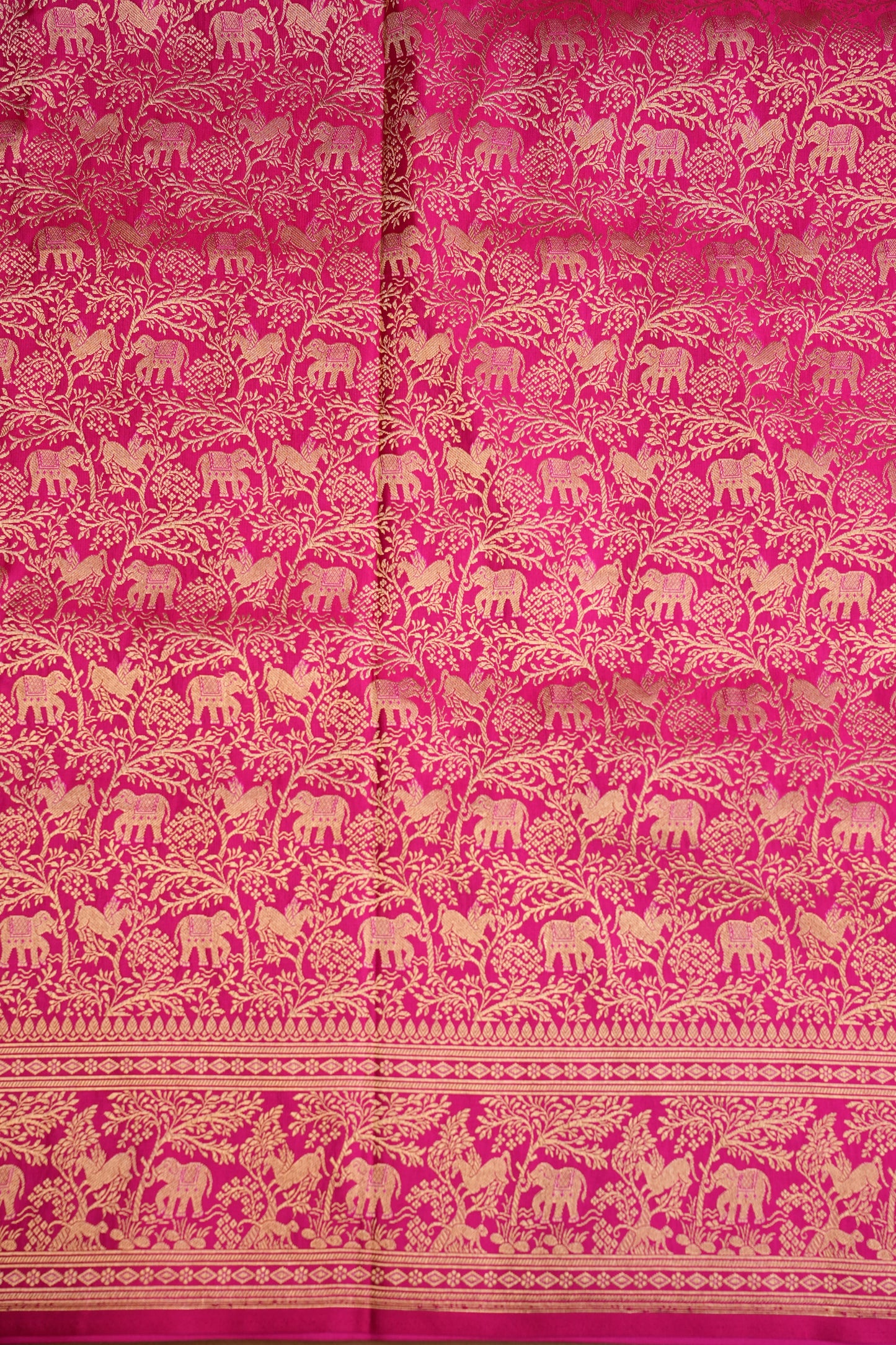 Pure Handloom Silk Katan Banaras Saree - Hot Pink|Silk Mark Certified