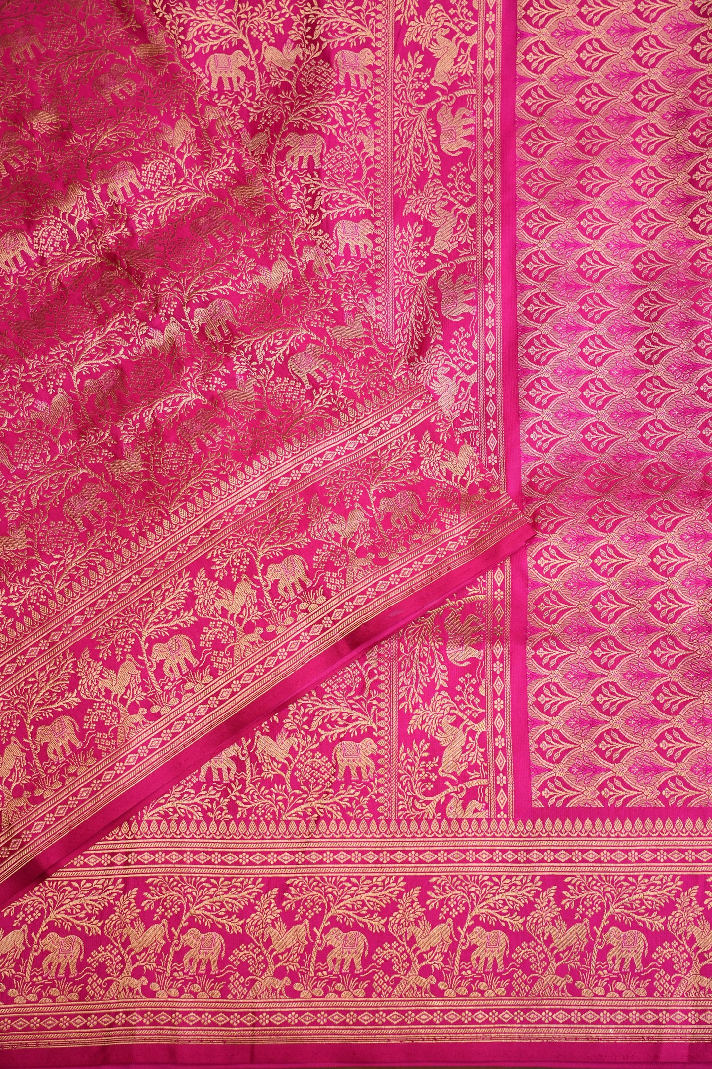 Pure Handloom Silk Katan Banaras Saree - Hot Pink|Silk Mark Certified