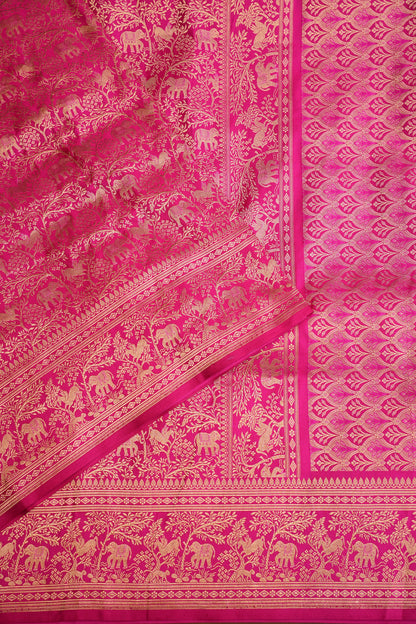 Pure Handloom Silk Katan Banaras Saree - Hot Pink|Silk Mark Certified