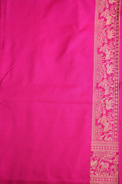 Pure Handloom Silk Katan Banaras Saree - Hot Pink|Silk Mark Certified