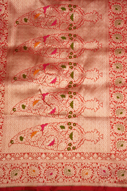 Rangkat Pure Silk Katan Banaras Saree - Red|Silk Mark Certified