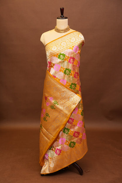 Rangkat Pure Silk Katan Banaras Saree-Yellow|Silk Mark Certified