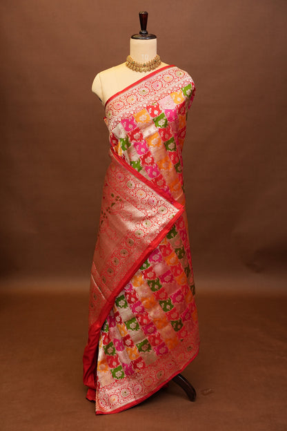 Rangkat Pure Silk Katan Banaras Saree - Red|Silk Mark Certified