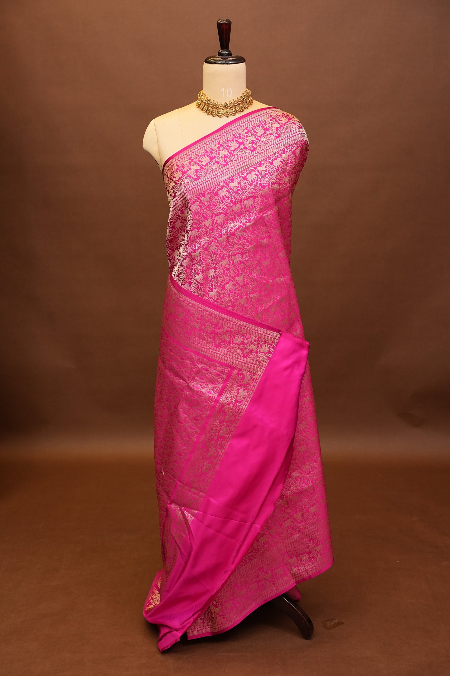 Pure Handloom Silk Katan Banaras Saree - Hot Pink|Silk Mark Certified