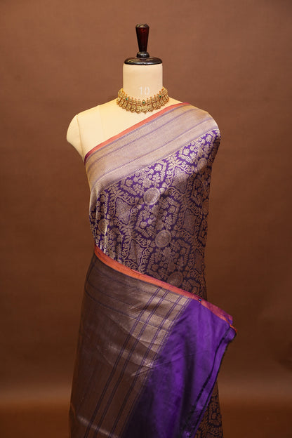Pure Handloom Silk Katan Banaras Saree - Royal Purple|Silk Mark Certified