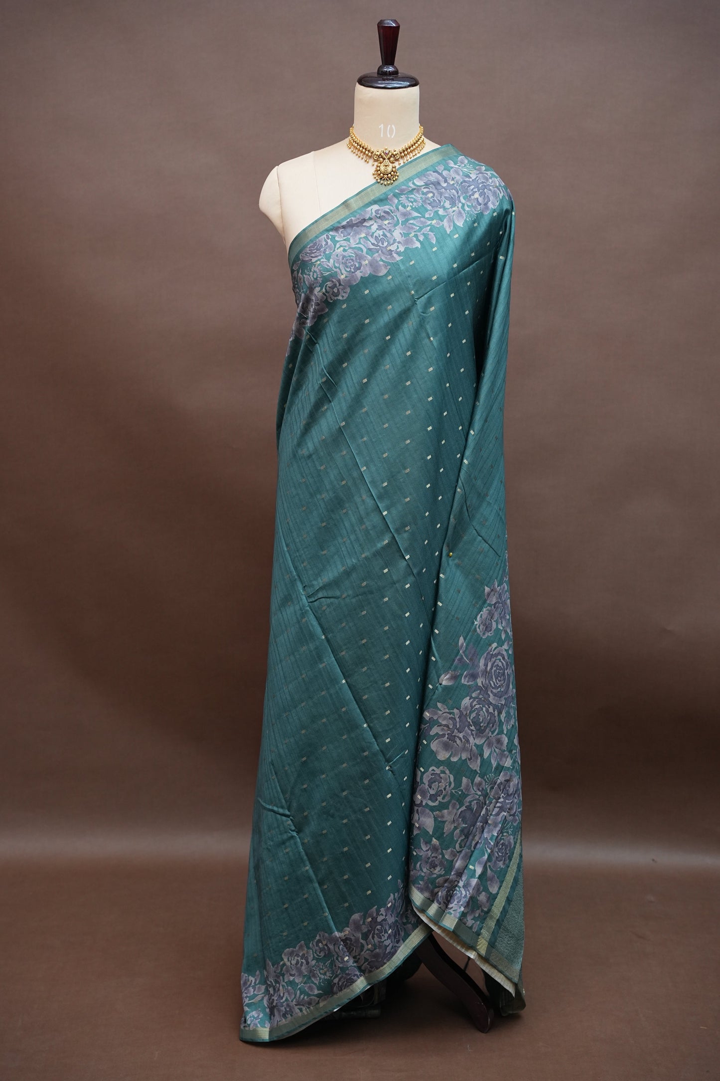 Semi Raw Silk Floral Print Saree – Rama Blue