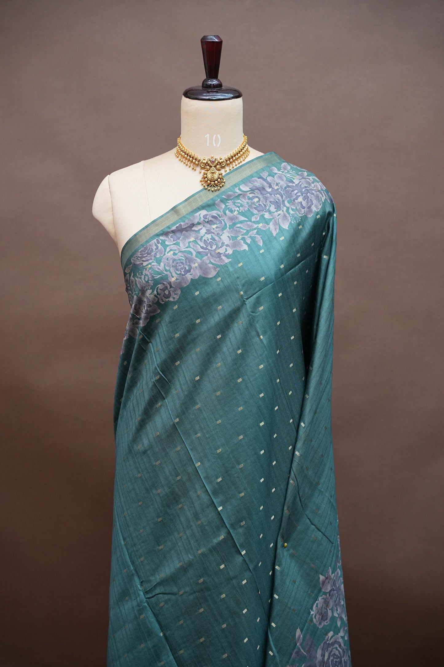 Semi Raw Silk Floral Print Saree – Rama Blue