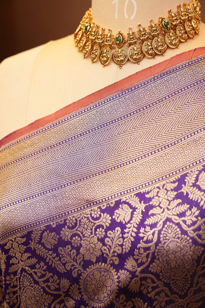 Pure Handloom Silk Katan Banaras Saree - Royal Purple|Silk Mark Certified