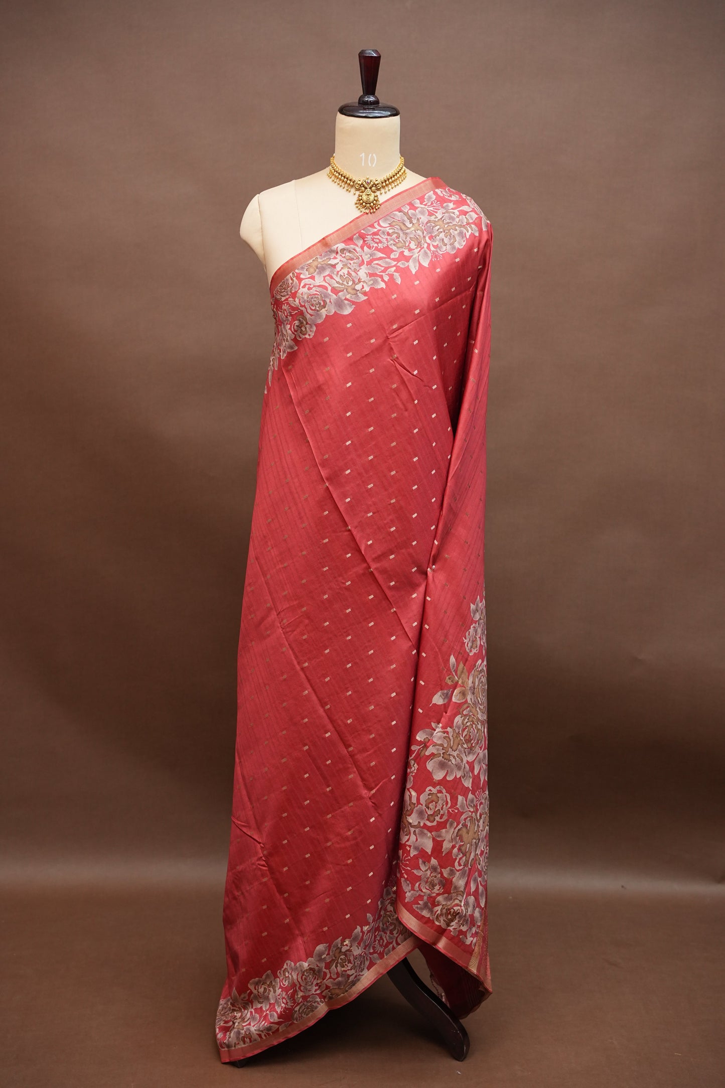 Semi Raw Silk Floral Print Saree – Vermillion Orange