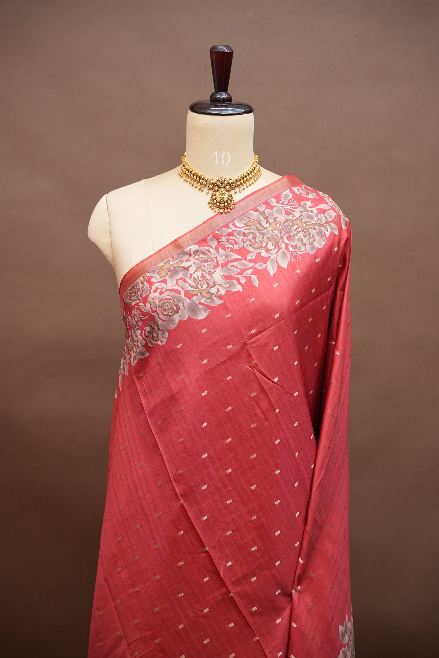 Semi Raw Silk Floral Print Saree – Vermillion Orange